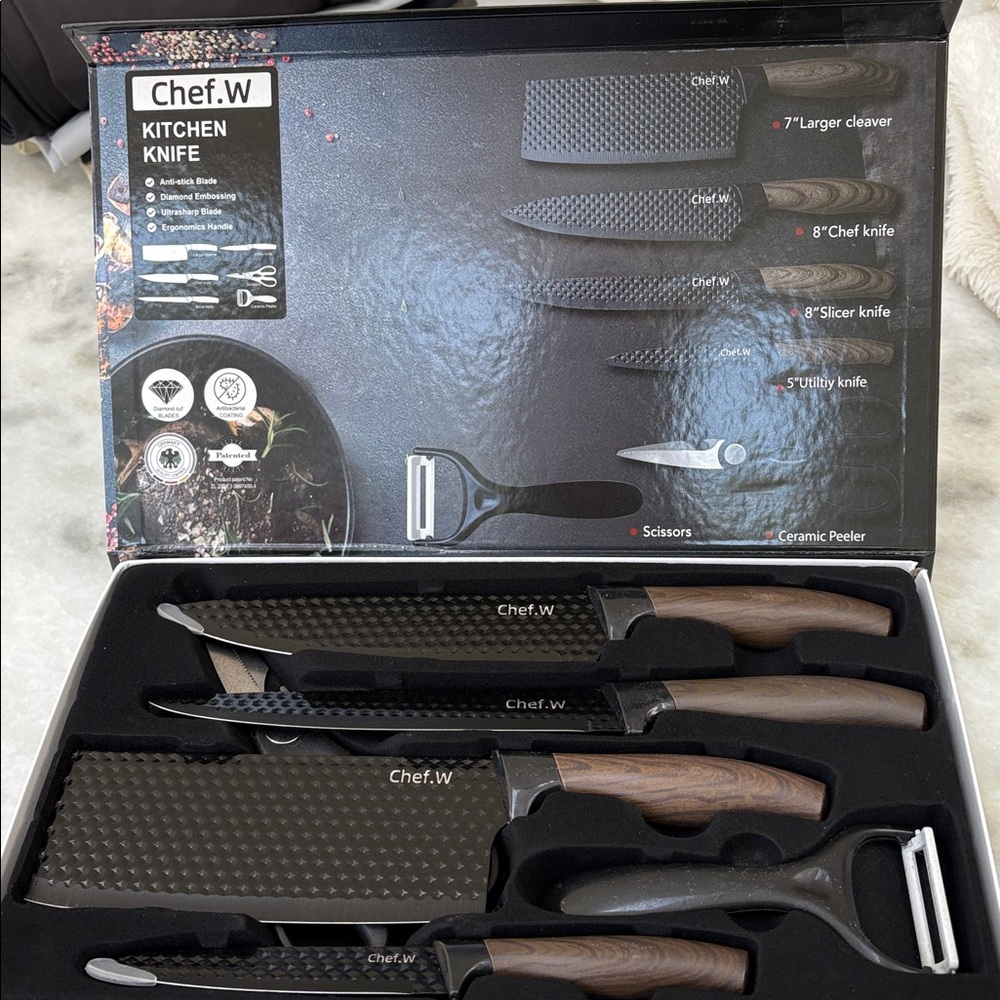New German Kitchen Knife Set with scissors by Chef W.